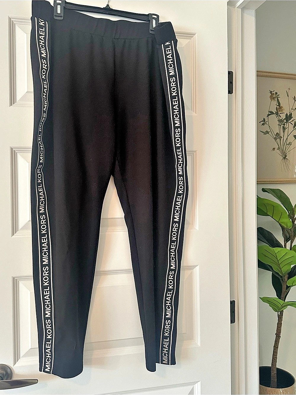 Michael Kors Black Logo Stripe Leggings Size 3X